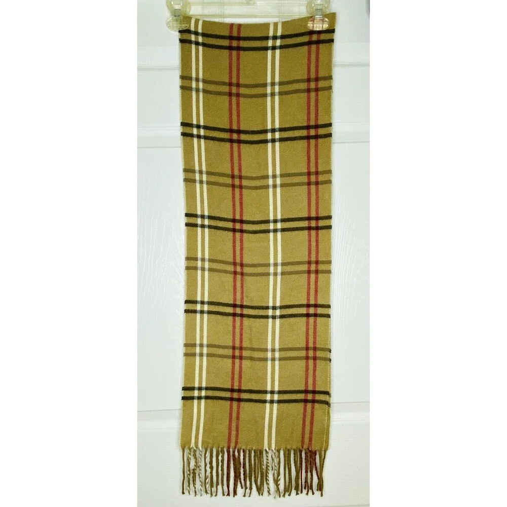 Cejon Scarf Made in Italy 11''x 57'' Fringe Brown Plaid Black Cream Red Tartan
